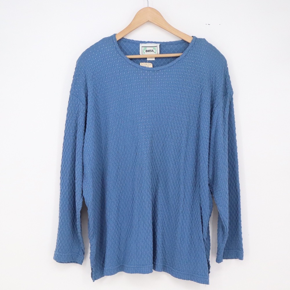 Basil Top Women 22/24W Blue Diamond Textured Knit USA New